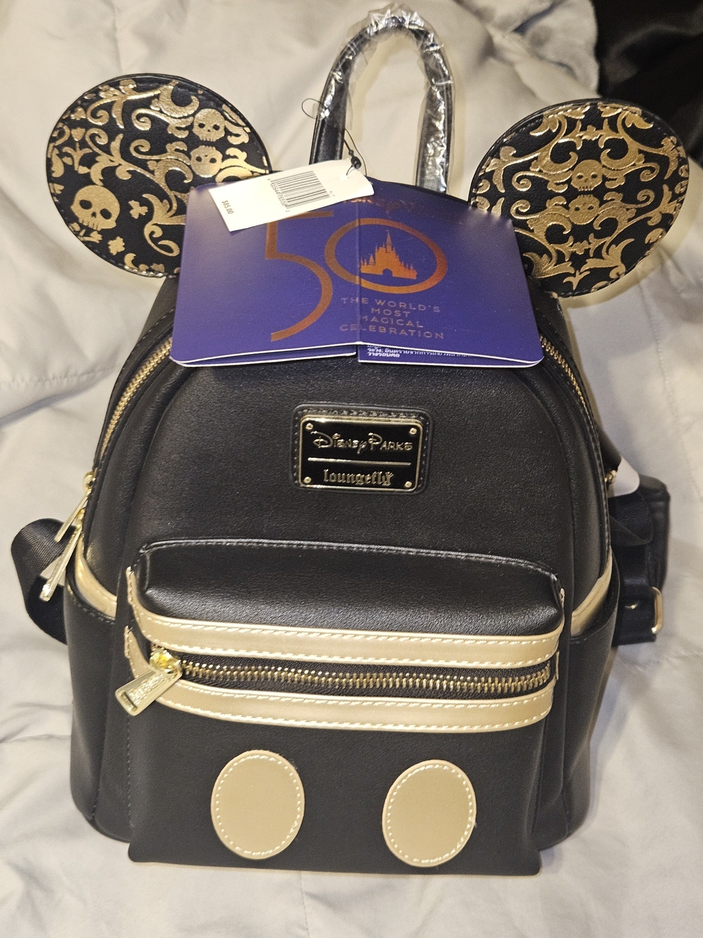 Loungefly Disney Parks Black & Gold Mickey Ear Mini Backpack